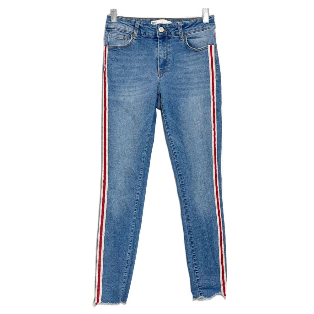 Zara High Rise Skinny Jeans Side Trim Raw Hem Sz 6